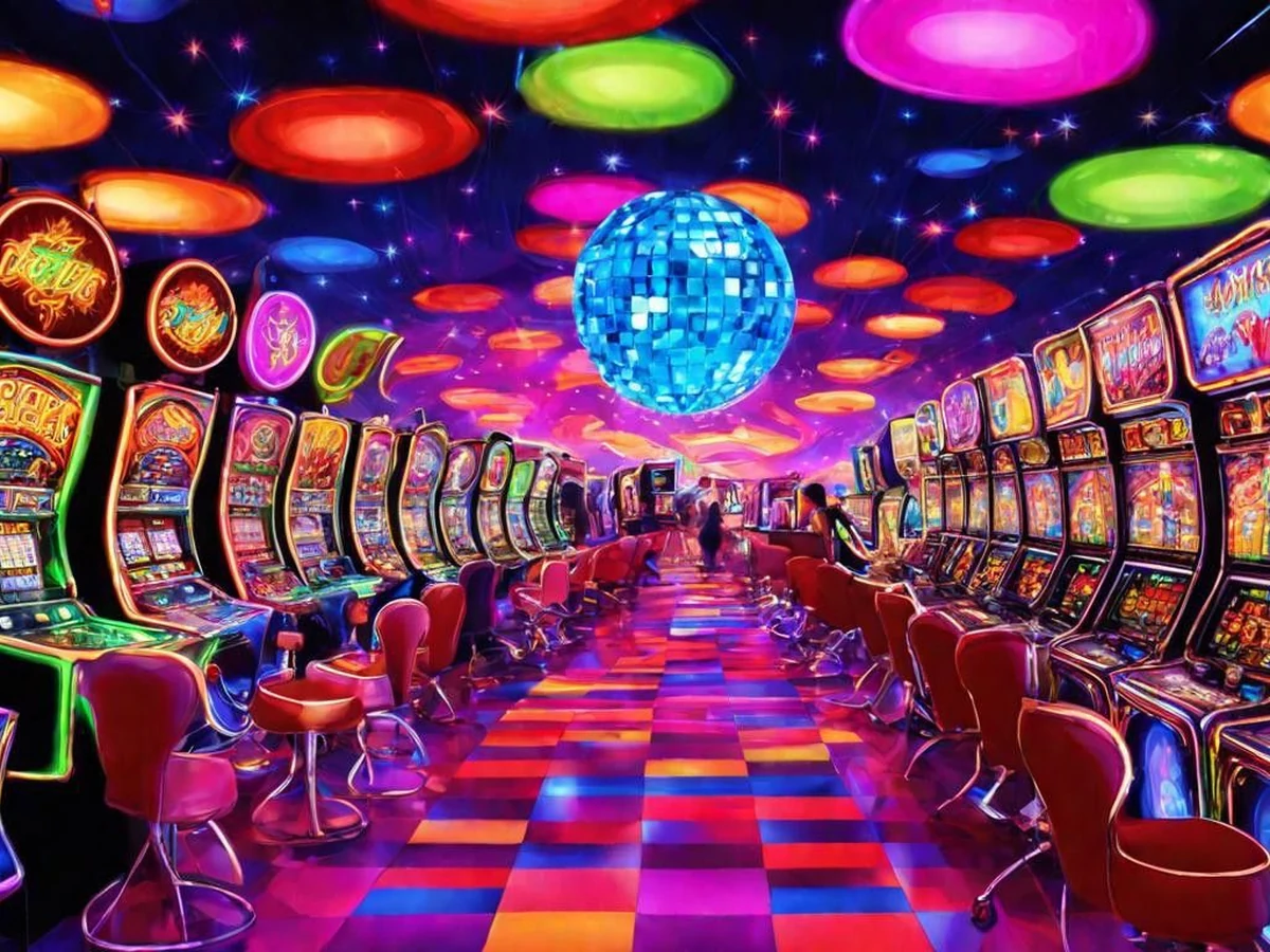 Tampilan permainan slot dengan reels dan simbol berwarna