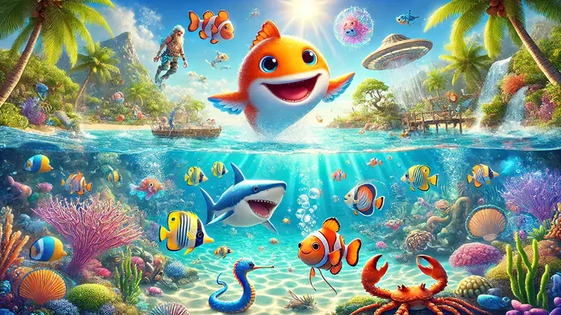 Adegan bawah laut permainan tembak ikan REBAHIN