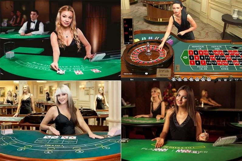Meja roulette live dengan roda dan panel taruhan