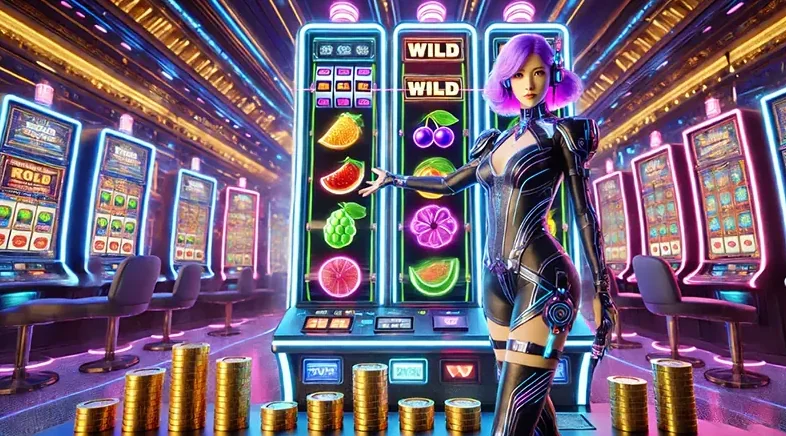 Visual permainan slot bertema dengan reels digital